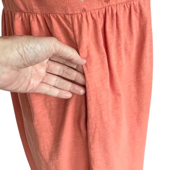 Garnet Hill Organic Cotton Coral Embroidered Knit Dress Size 4 Scoop Neck Spring - Picture 6 of 11